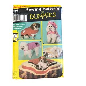 Simplicity 4793 Sewing Pattern For Dummies Dog Accessories UNCUT Coats Hats Beds